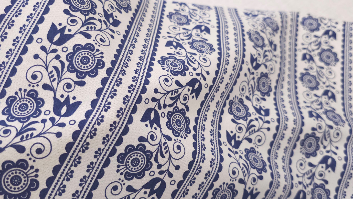 Bomuld Print Blomstret Hvid med mørkeblå