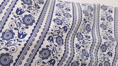 Bomuld Print Blomstret Hvid med mørkeblå