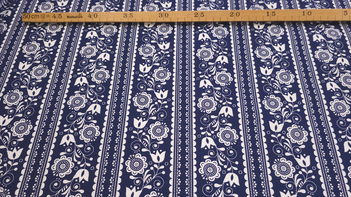 Bomuld Print Blomstret Mørkeblå med hvid