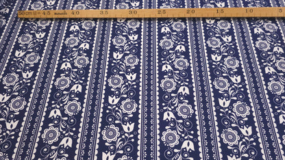 Bomuld Print Blomstret Mørkeblå med hvid