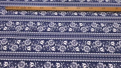 Bomuld Print Blomstret Mørkeblå med hvid