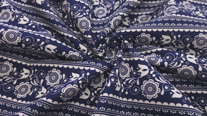 Bomuld Print Blomstret Mørkeblå med hvid