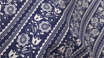 Bomuld Print Blomstret Mørkeblå med hvid