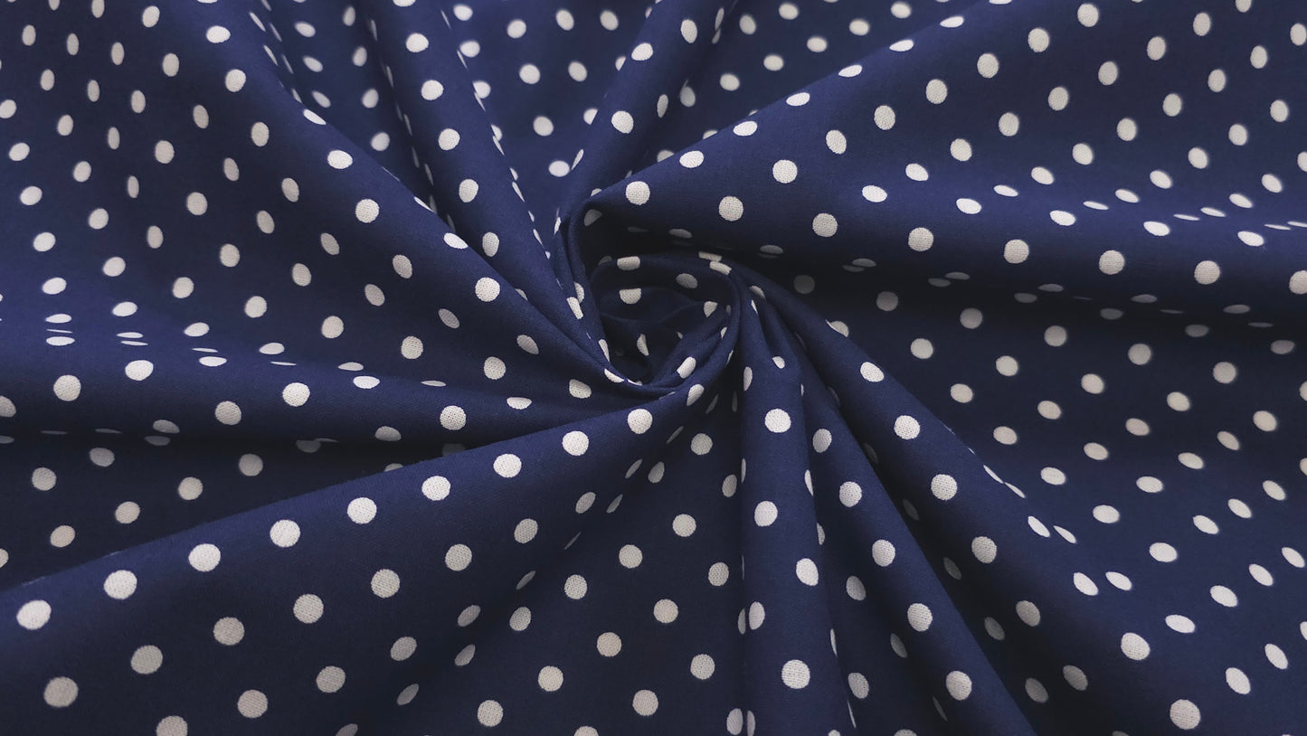 Bomuld Print Polkaprikket Mørkeblå