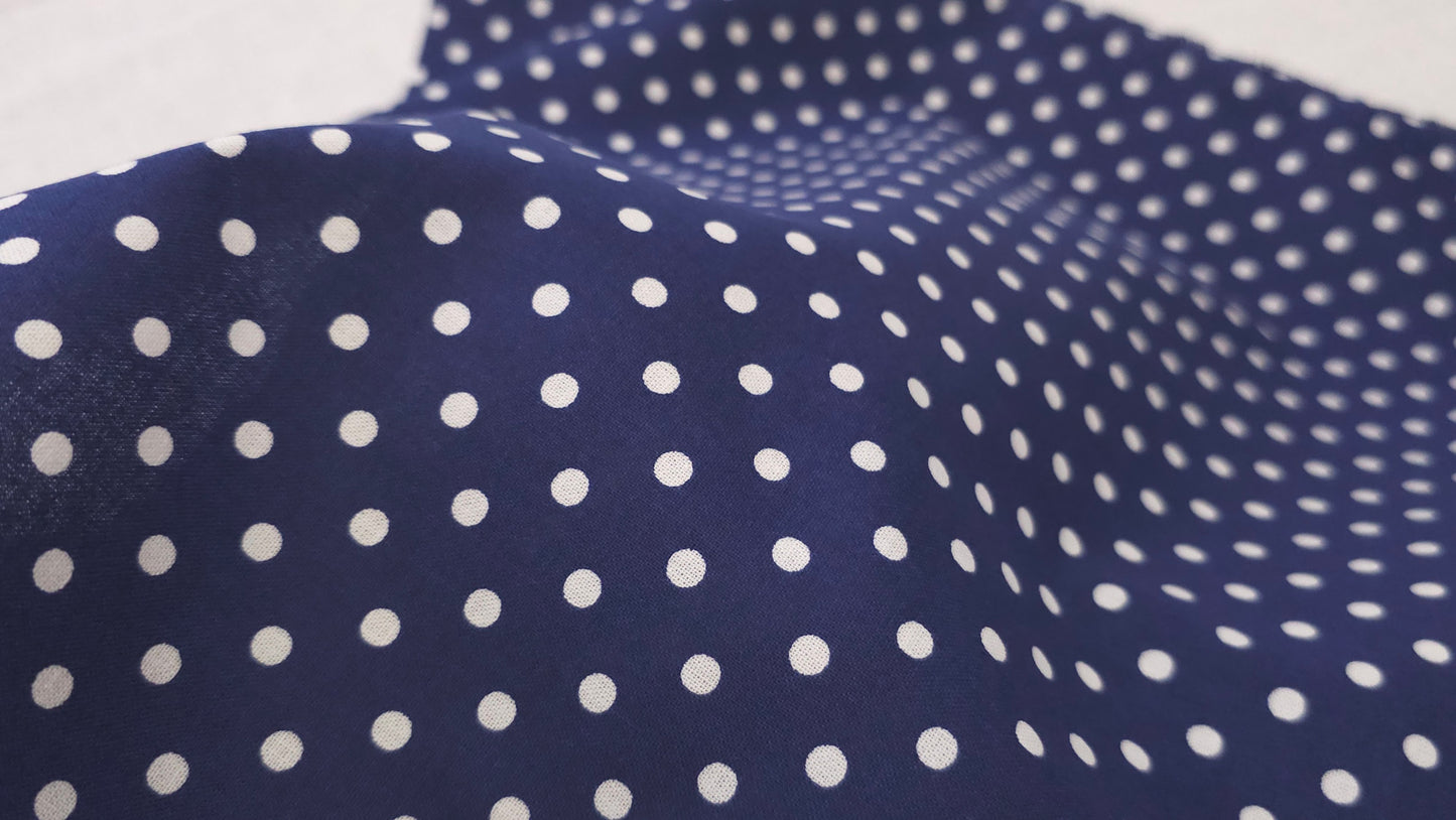 Bomuld Print Polkaprikket Mørkeblå