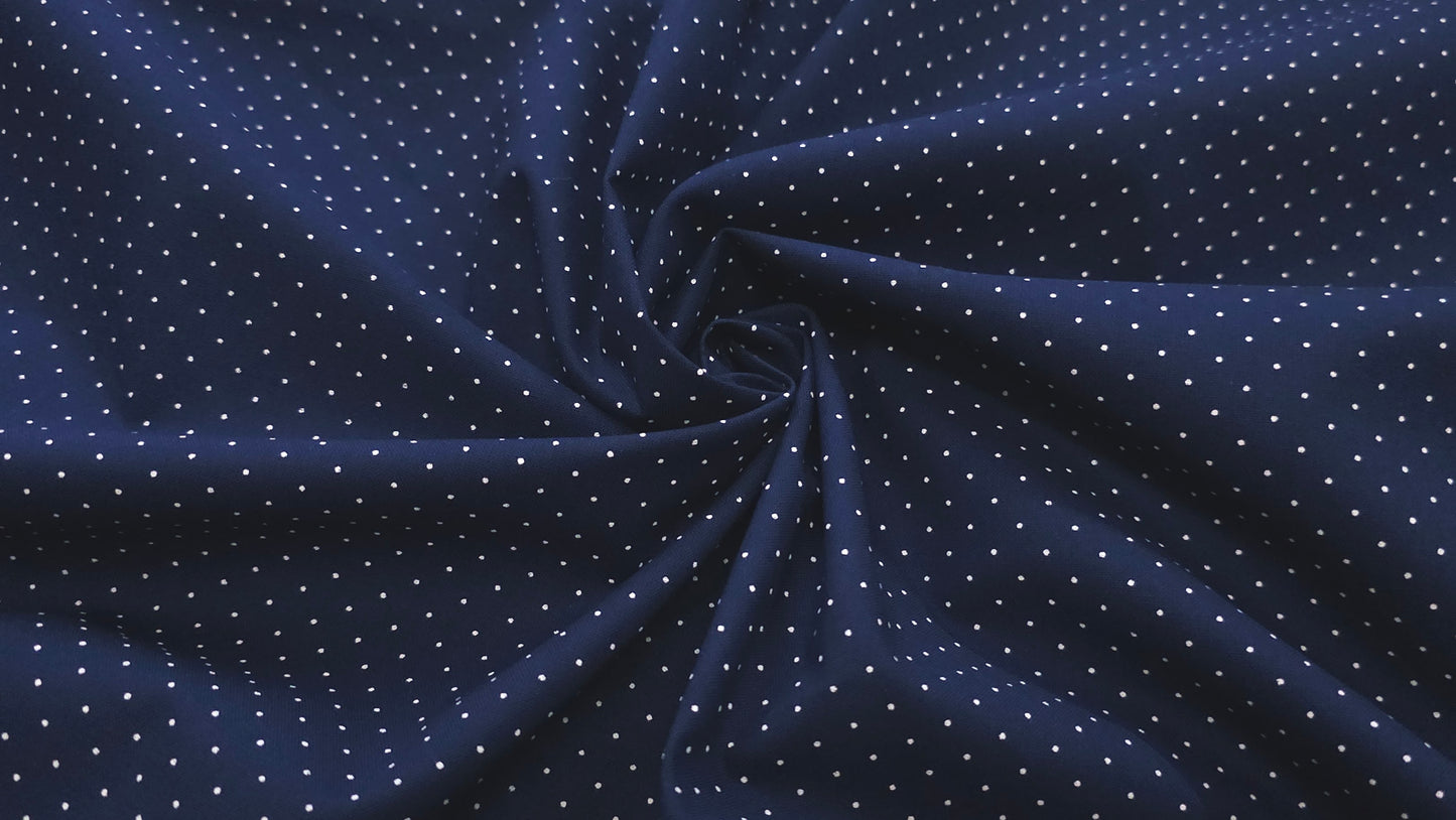 Bomuld Print Polkaprikket Mørkeblå