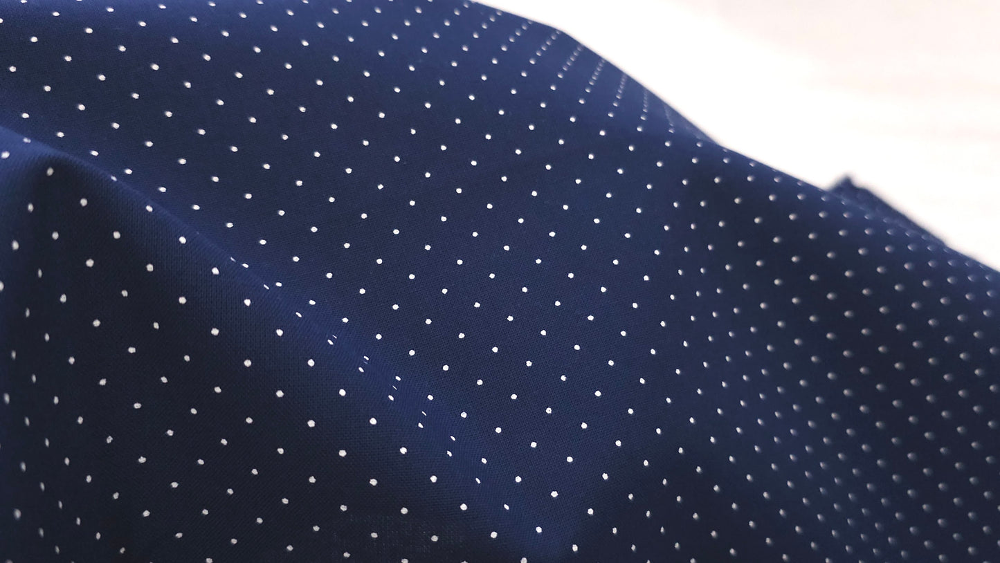 Bomuld Print Polkaprikket Mørkeblå