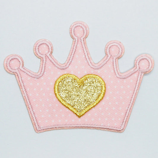 Strygemærke Broderet Lyserød krone 7,8 x 5,7 cm
