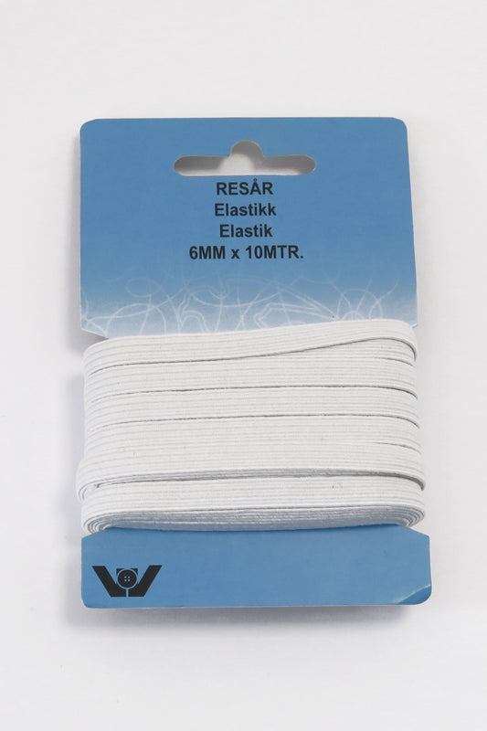 Elastik 6mm 10mtr - Hvid eller sort