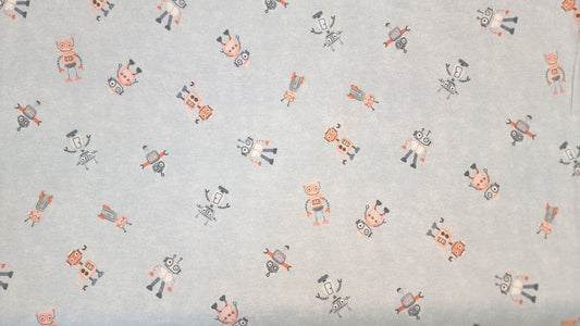 Bomuldsjersey med print - Robotter med grå baggrund