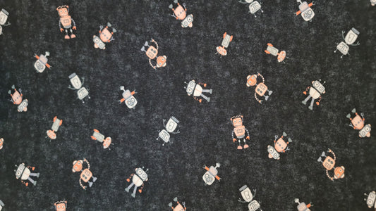 Bomuldsjersey med print - Robotter med sort baggrund